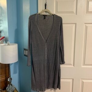 Eileen Fisher linen Long Gray V-Neck Cardigan